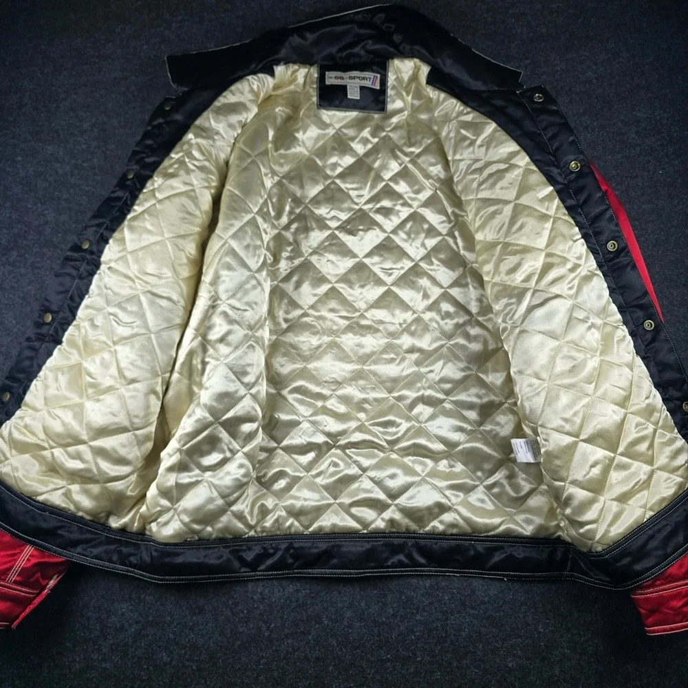 Men's Black Red Satin Varsity Jacket Streetwear ASO Drakeo The Ruler Size XL